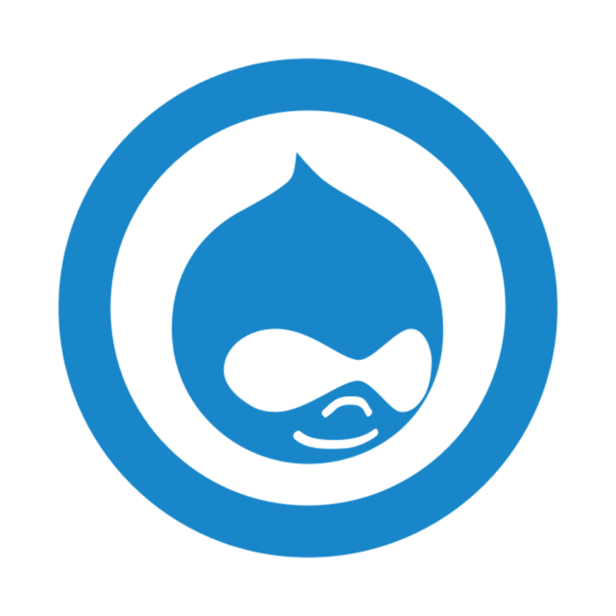 Blue Drupal logo showing a stylized water drop inside a circular ring on a white background.