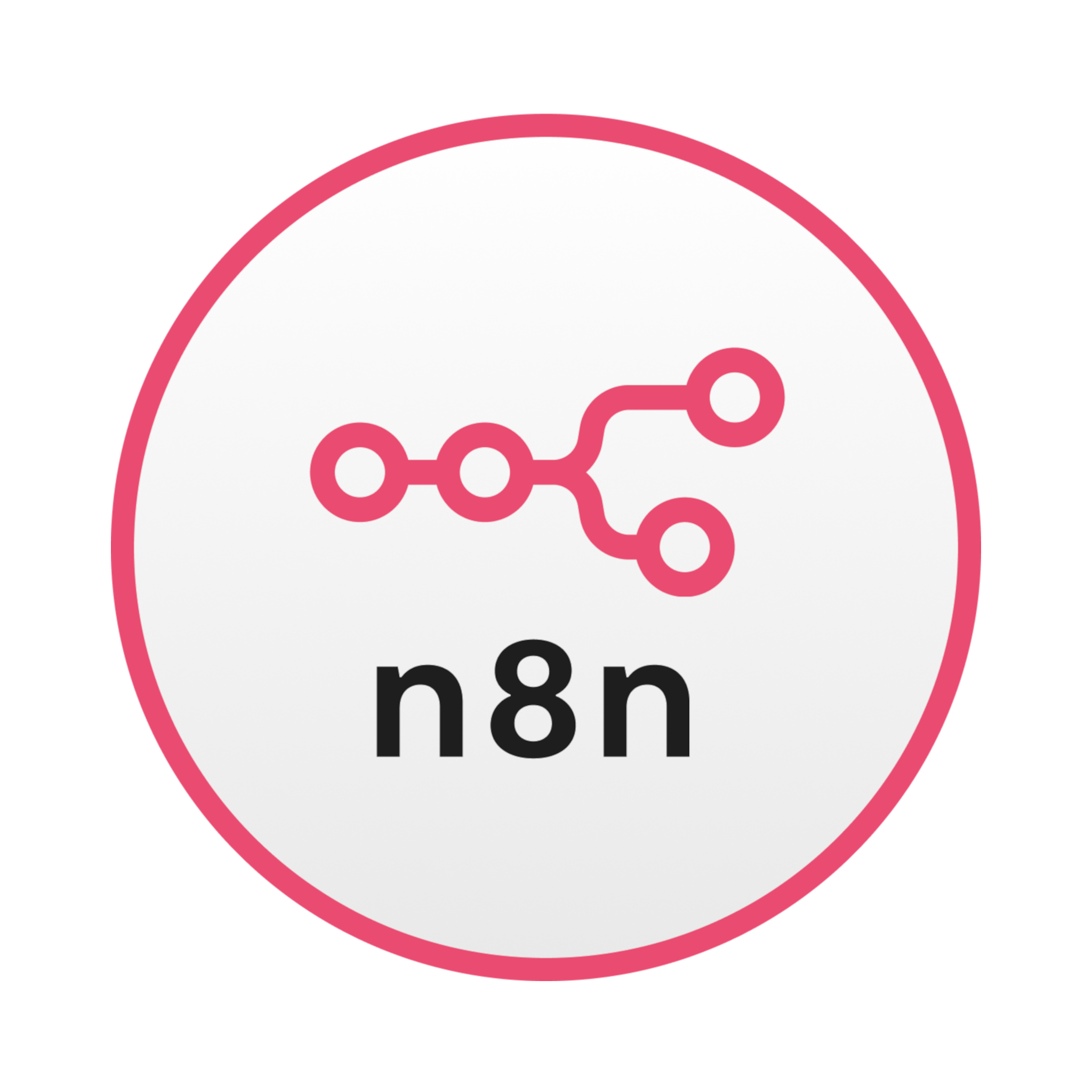 n8n logo with pink workflow node icon and "n8n" text inside a pink circular border on a white background.