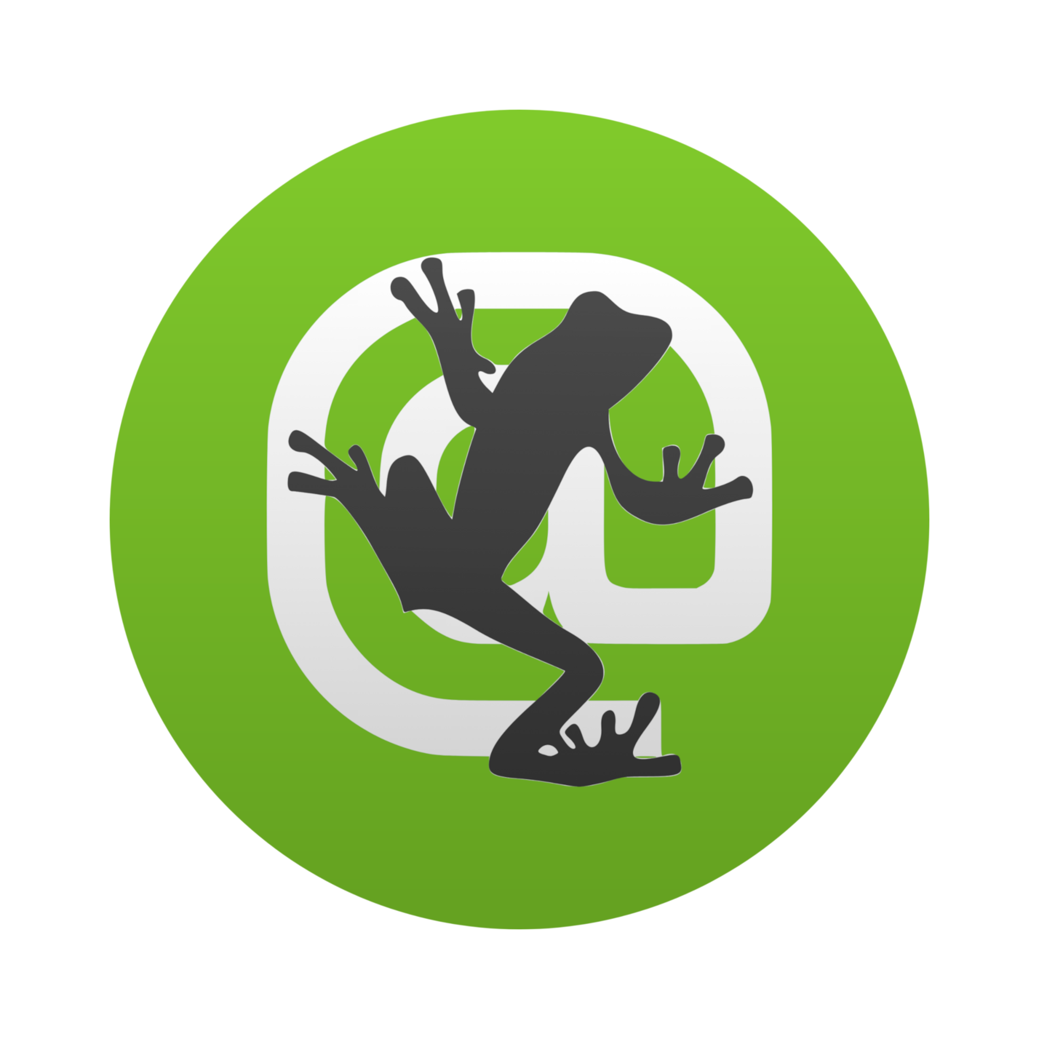 Screaming Frog SEO Spider logo, a dark gray frog climbing over a white "@" symbol on a green circular background.