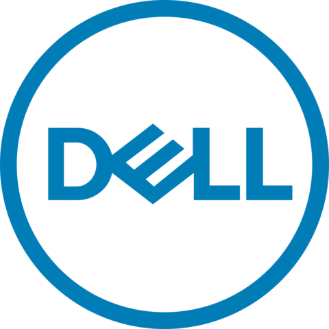 Dell logo in blue, showing the "DELL" wordmark with a slanted "E" enclosed within a circular ring on a white background.