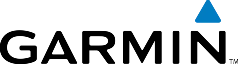 Garmin logo with black wordmark and a blue triangle accent above the letter I.