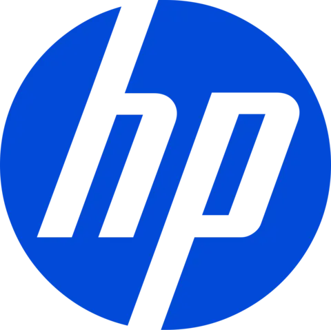 HP logo with white lowercase "hp" lettering inside a blue circle.
