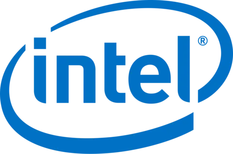 Blue Intel logo with lowercase "intel" wordmark encircled by an elliptical swoosh and a registered trademark symbol.