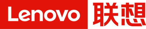 Lenovo logo with white "Lenovo" wordmark and Chinese characters "联想" on a red background.