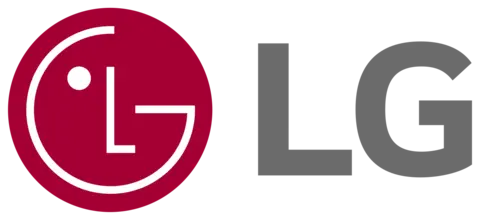LG logo featuring the stylized red circular face symbol with the letters "L" and "G" beside it in gray.
