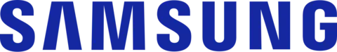 Samsung logo in bold blue uppercase lettering on a white background.