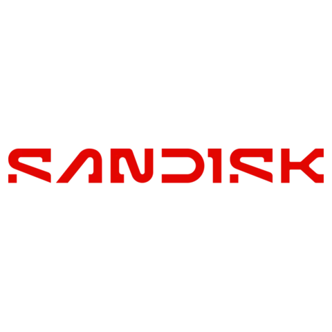 SanDisk brand logo in red stylized lowercase lettering on a white background.