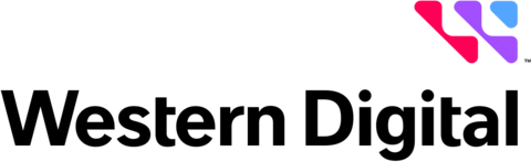 Western Digital logo with bold black wordmark and a colorful pink, purple, and blue interlocking "W" icon.