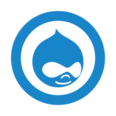 Blue and white Drupal logo featuring a stylized water drop inside a circular ring on a white background.