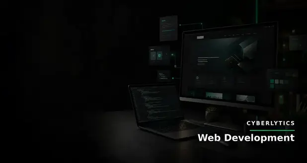 Cyberlytics web development: monitor and laptop workspace